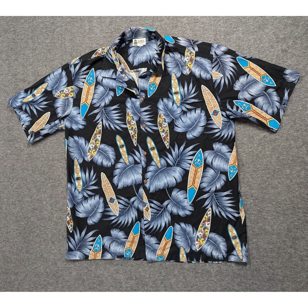 Vintage Aloha Republic Hawaiian Shirt Men 2XL Beach Surfboard Palm Tree USA